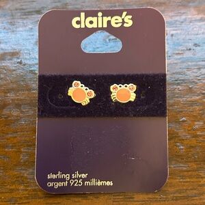 Claire's Pinkish Crab Sterling Silver Earrings With CZ Crystal Claws Very Cute